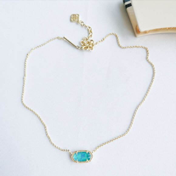 Kendra Scott Elisa Gold Aqua Kyocera Opal Necklace - Picture 3 of 4